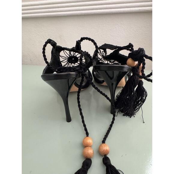 Liz Carine High Heel Sandals Black Crochet Vintage Y2K Sz 37.5 7 EUC Designer - Picture 4 of 8